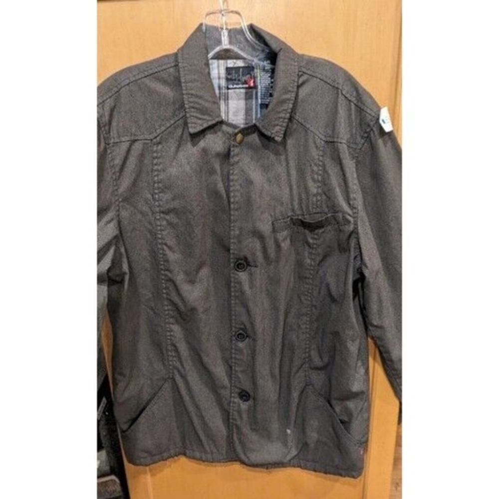 Quicksilver Men’s Large Button‎ Up Coat Trucker Jacket Gray Lining Distressed